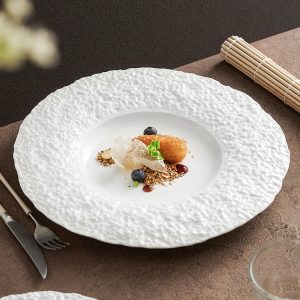 Luxury Rock Grain Ceramic Dinner Plate, Hotel Restaurant Steak Pasta Flat Dish